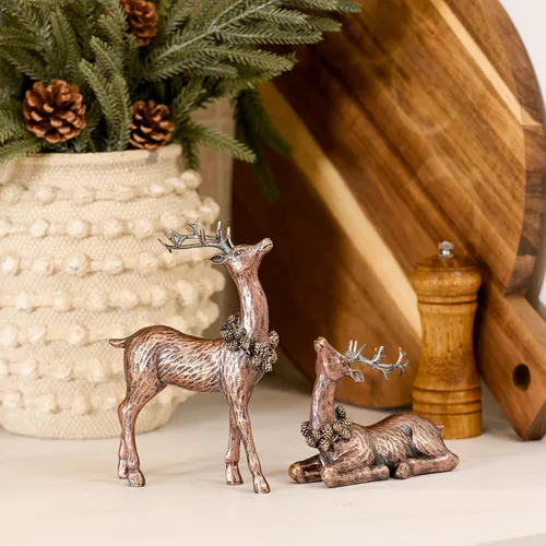 Vista 8 de DN DECONATION 2 decoraciones de reno navideño de bronce, decoración de mesa