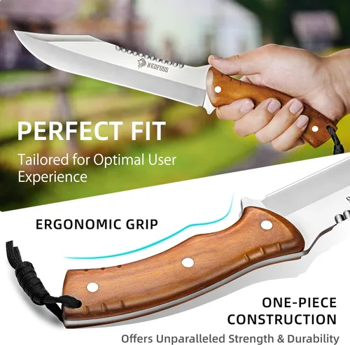 Vista 4 de NedFoss Cuchillo Machete de 13.5" con Funda de Cuero, Hoja de Acero 8Cr14Mov Resistente de 0.22" de Grosor con Espiga Completa, Machete Kukri
