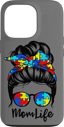 Vista 10 de Mom Life Messy Bun Hair Autism Funny Autism Case for iPhone 17