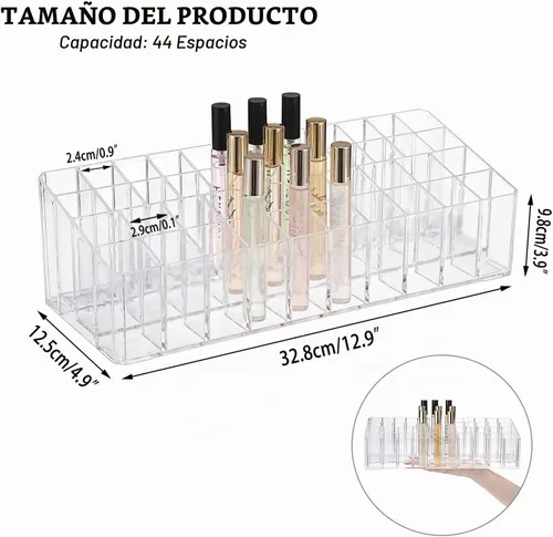 Vista 2 de ELLDOO Rollerball Organizador de perfumes, 44 espacios de acrílico transparente, soporte de almacenamiento de perfume de belleza, soporte