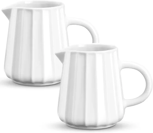 Vista 15 de Gurygo Jarra de Crema de 2 Oz (Juego/2) con Asa, Pequeña Jarra de Crema Clásica de Porcelana Fina Blanca, Pequeña Jarra de Leche para Café, Leche