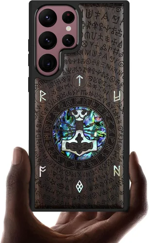 Vista 7 de Carveit Funda de madera de diseñador para Samsung Galaxy S22 Ultra (grabado en madera e incrustaciones de carcasa), funda de madera compatible