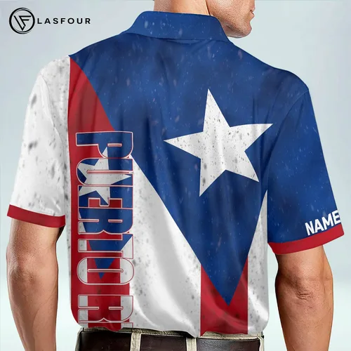 Vista 5 de LASFOUR Camisetas personalizadas de Puerto Rico 3D para hombre, camisas personalizadas del orgullo puertorriqueño, polo de Puerto Rico para hombre