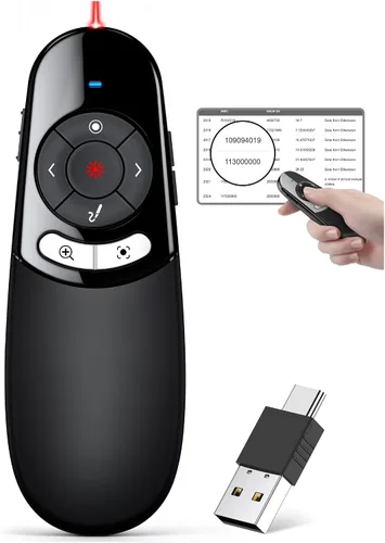 Vista 12 de Clicker de Presentación Puntero Láser Verde, Presentador Inalámbrico Puntero de PowerPoint Recargable, Puntero de Presentación RF 2.4GHz USB