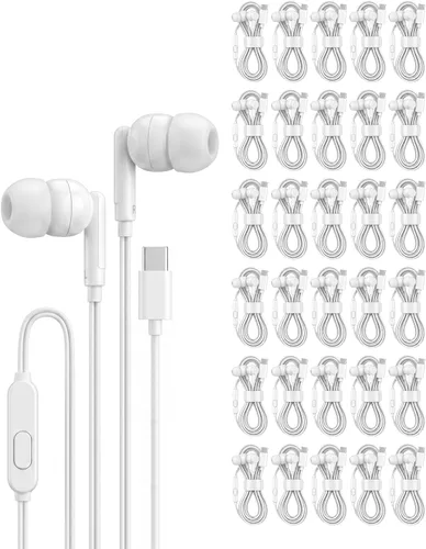 Vista 10 de Pearl - Paquete de 50 auriculares USB C con cable a granel para iPhone 17/16/15 Pro Max Plus, Galaxy Series, Chromebook, MacBook, auriculares tipo C