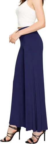 Vista 28 de Made By Johnny Pantalones palazzo elásticos de pierna ancha para mujer, lisos, casuales, cómodos