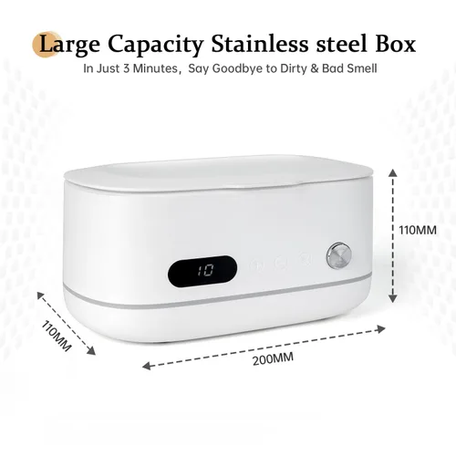 Vista 4 de Potente limpiador ultrasónico para joyas, anteojos, relojes y cepillos, tanque de acero inoxidable de 12.8 fl oz, diseño portátil, limpieza rápida
