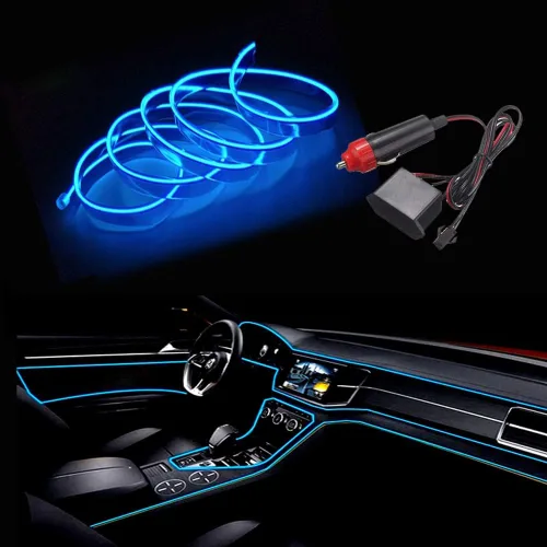 Vista 14 de MaxLax Tira de Iluminación LED de Neón Azul para Interior de Auto - 9.84 Pies de Cable EL de 12V Flexible con Protección de Fusible Integrada