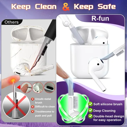 Vista 3 de R-fun Funda de carga compatible con AirPods de 2ª generación 2019, 1ª generación 2016, protección completa contra caídas, tapa desplegable