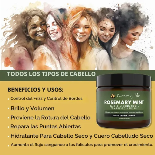 Vista 6 de Sunny Isle Pomada de menta y romero para cabello y raíces fuertes, 5 onzas