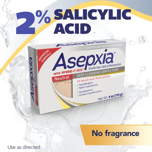 Vista 4 de Asepxia Jabón de barra hipoalergénico neutro para tratamiento del acné Limpiador de ácido salicílico al 2%, elimina impurezas y exceso de aceite