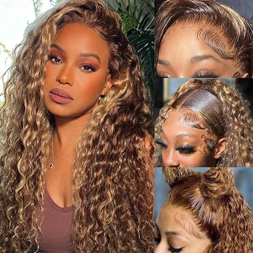 Vista 13 de Pelucas de cabello humano con encaje frontal lacio HD transparentes de 13 x 4, color degradado Ombre, onda profunda de 4/27, pelucas de encaje