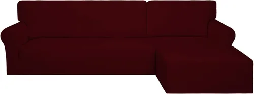 Vista 25 de PureFit - Fundas superelásticas para sofá modular en L, 2 fundas de elastano antideslizantes con borde elástico, ideal para niños y mascotas