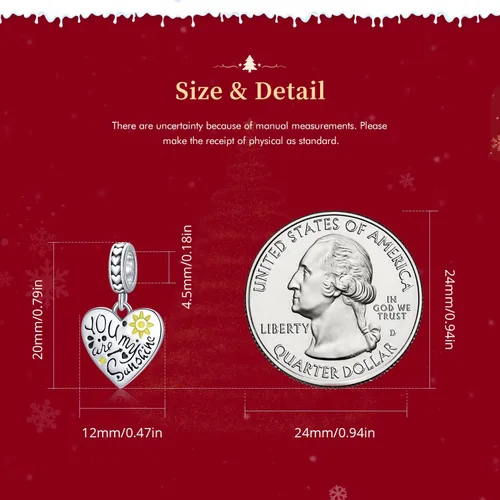 Vista 3 de VOROCO Dije de plata de ley 925 con forma de corazón para pulsera, Navidad, día de la madre, cumpleaños, joyería perfecta para mamá, abuela, hija