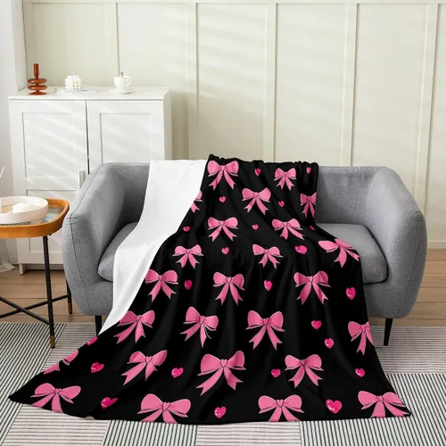 Vista 9 de Erosebridal Manta de franela con nudo de lazo para niñas, 40 x 50 pulgadas, diseño de rayas de diamante, para sofá cama y cama de vellón para niños