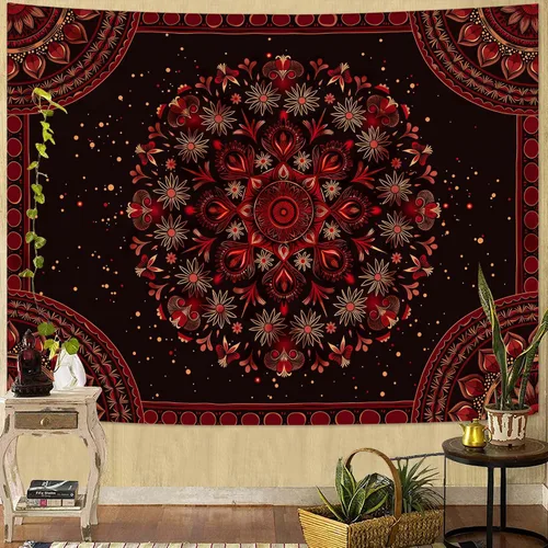 Vista 10 de Accnicc Tapiz bohemio con mandala floral para dormitorio, tapiz de pared con flores bohemias, pequeño, acuarela, azul, blanco, hippie, indio