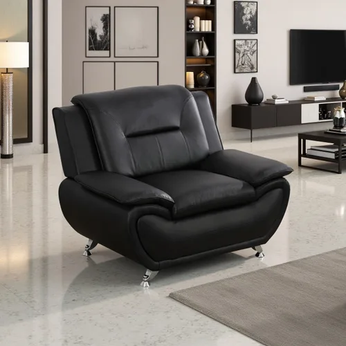 Vista 26 de A Ainehome Moderno juego de muebles de sala de estar de piel sintética, sofá modular de 6 asientos con sofá biplaza y silla (negro)