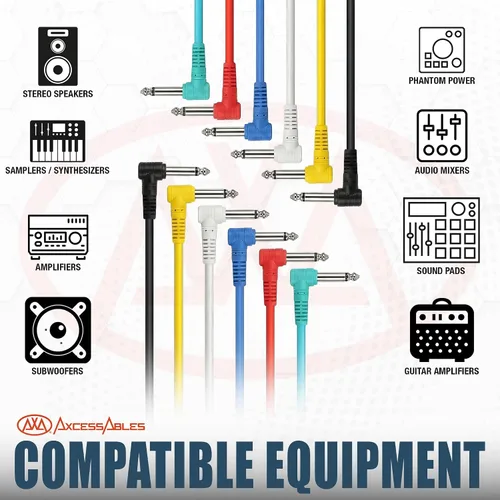 Vista 6 de AxcessAbles - Cables de conexión para guitarra TS de ángulo recto a ángulo recto de 1/4 pulgadas (3 pulgadas, paquete de 6) Cables de instrumentos