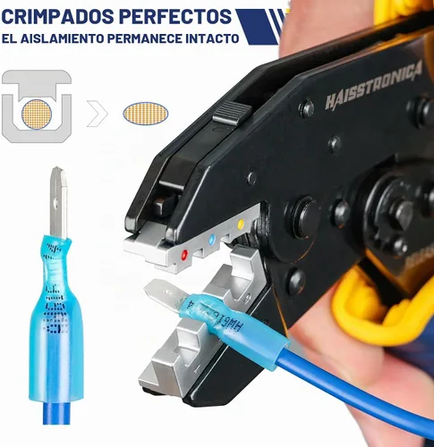 Vista 4 de haisstronica Kit de herramienta de crimpado de 6 en 1 y pelacables, crimpadora de alambre de carraca con 6 piezas de matrices intercambiables