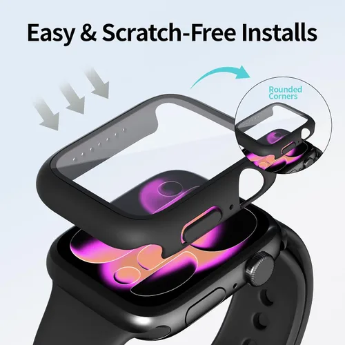 Vista 7 de Paquete de 2 fundas de vidrio templado compatibles con Apple Watch, protector de pantalla de policarbonato duro, protección general ligera contra