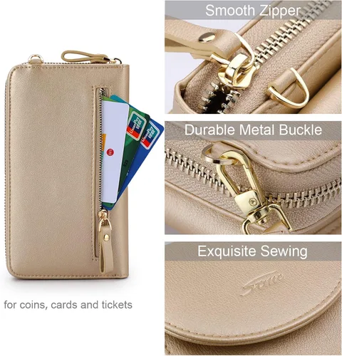 Vista 5 de S-ZONE - Bolso cruzado para mujer, de cuero sintético de PU, con bloqueo RFID, para teléfono celularbilletera