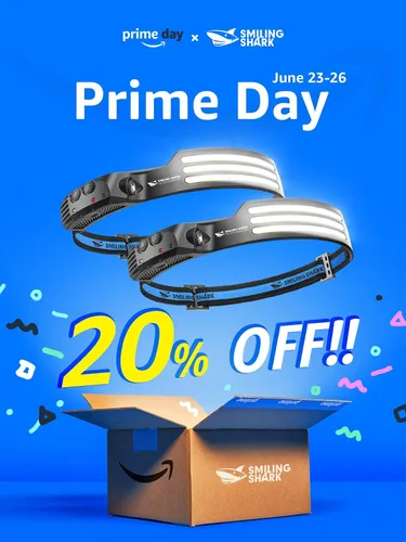 Vista 2 de Smiling Shark Linterna frontal LED, gran angular de 230°, 3 luces blancas, paquete de 2 unidades, la lámpara principal más brillante, recargable