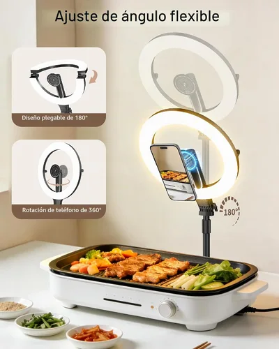 Vista 7 de NiceVeedi Anillo de luz magnético de escritorio de 10.2 pulgadas con soporte, anillo de luz de escritorio recargable de 5000 mAh para teléfono, luz