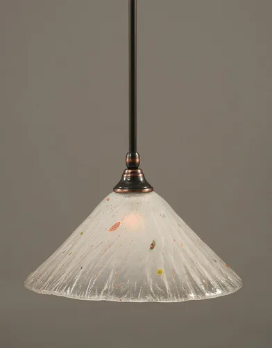 Vista 219 de Toltec Lighting Tallo Colgado Mini colgante, acabado de cobre negro, 3.5" cuadrado humo burbuja vidrio