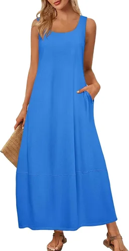 Vista 22 de Vestidos de iglesia para mujer 2025, casual, holgado, sin mangas, largo, fluido, vestido de verano con bolsillos