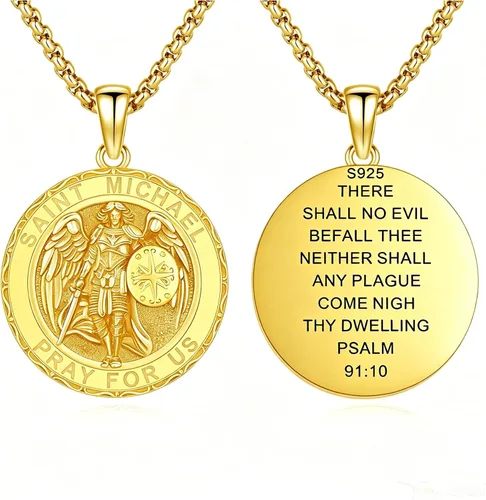 Vista 66 de Collar de amuleto de medalla de San Patrono de plata/oro de 14 39A-St Peregrino-Plata