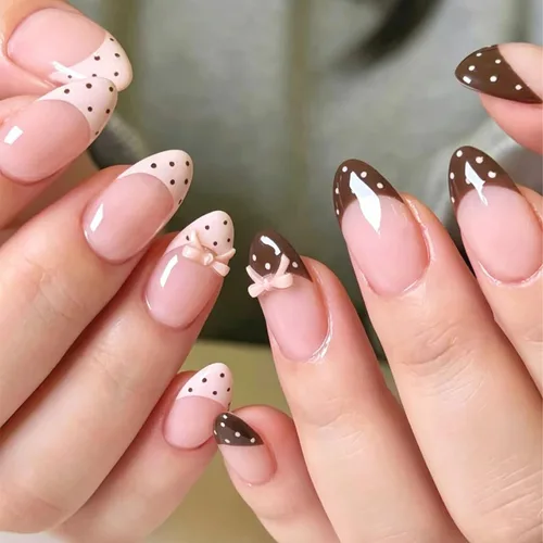 Vista 9 de Uñas postizas medianas a presión de almendra para mujer, uñas postizas Color-2