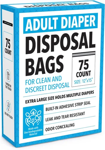 Vista 8 de IMPRESA Bolsas de pañales desechables para adultos, 12 x 15 pulgadas, paquete de 75 bolsas de eliminación de incontinencia para adultos, a prueba