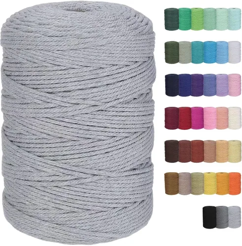 Vista 37 de Cuerda de macramé de algodón de 2 mm, 220 yardas, suministros naturales de macramé de color, cuerda de algodón suave para artesanía, para colgar