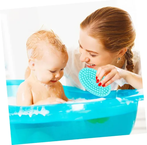 Vista 6 de KOMBIUDA 2 cepillos de baño de silicona suave exfoliante para el cuero cabelludo para niños y niñas y adultos, diseño suave de doble cara para un