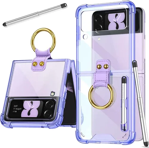 Vista 16 de Miimall Funda compatible con Samsung Galaxy Z Flip 4 2022 con bolígrafo, funda ultradelgada Flip 4 con soporte para anillo, TPU suave + PC, a prueba