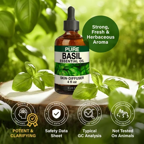 Vista 6 de Kukka - Aceite esencial de albahaca para difusores, 100% natural para la piel, aceite de albahaca para aromaterapia, fragancia para la piel, masaje