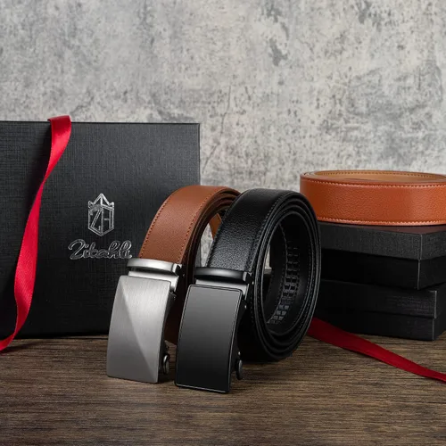 Vista 6 de Zitahli Cinturón de trinquete para hombre, 2 paquetes de cinturones de cuero para hombre, para regalo, vestido e informal, recortado para adaptarse