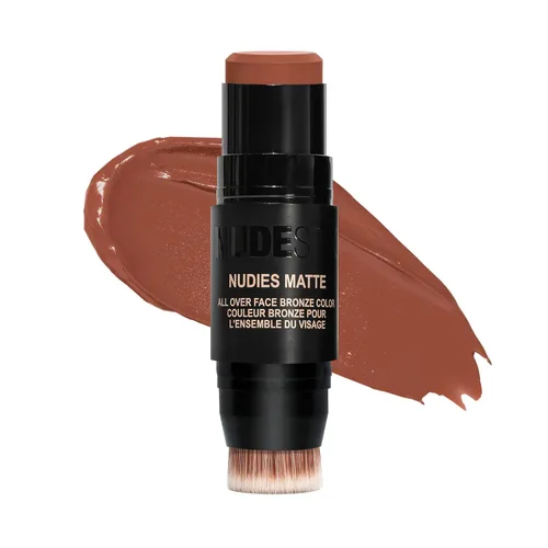 Vista 11 de Nudestix Nudies Bronze All Over Matte Bronzing Stick – 3-in-1 Cream Bronzer for Cheeks, Eyes & Lips with Built-In Brush Natural Contour & beach