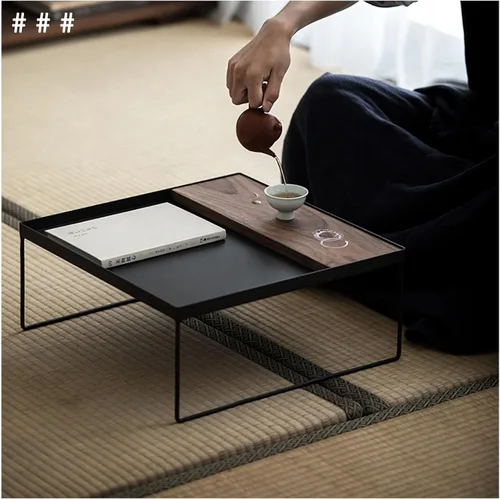 Vista 7 de Mesa de té Cofee Mesa de Centro para Sala moderna y minimalista mesa de té de oficina con madera rectangular y marcos de metal estables, para sala