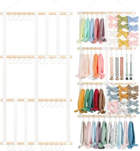Vista 16 de POVETIRE Organizador de lazos para el pelo con soporte para diadema para niñas, organizador de almacenamiento para diademas y accesorios para bebé