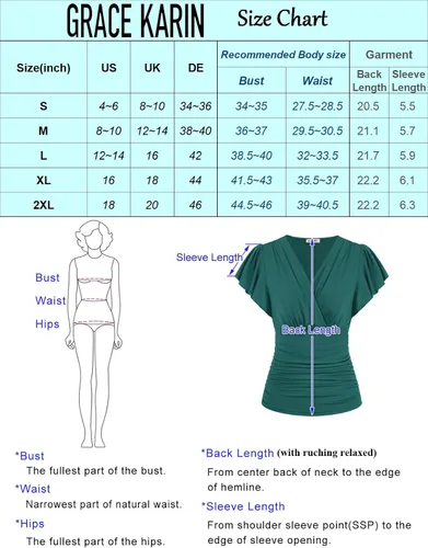 Vista 4 de GRACE KARIN Blusa elegante para mujer, cuello en V, manga larga, ajustada, fruncida