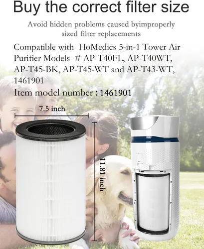 Vista 2 de Paquete de 2 filtros AP-T45 AP-40FT de repuesto, filtro HEPA verdadero compatible con Homedics Total Clean 5 en 1 purificador de aire AP-T40FL