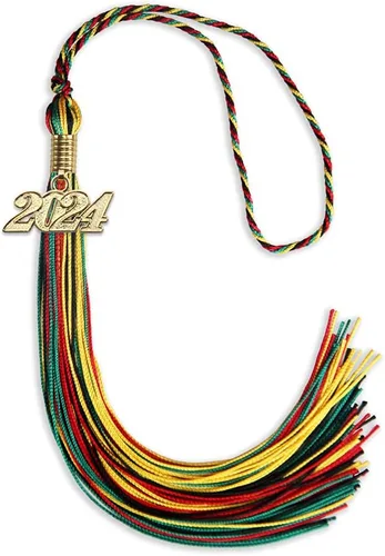 Vista 50 de Endea Graduation Borla mixta de triple color con gota de fecha dorada (negro/dorado/blanco, 2021)
