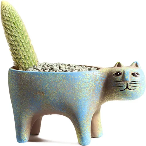Vista 10 de DIYOMR Macetero de animales para suculentas, macetas de cerámica para gatos, contenedores de cactus o plantas para decoración del hogar, oficina