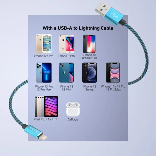 Vista 6 de Aeibxiy Cargador para iPhone de 10 pies, 5 unidades, [certificado Apple MFi] Cable Lightning de nailon trenzado de carga rápida compatible