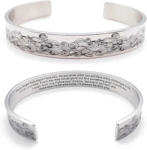 Vista 323 de Pulseras inspiradoras para mujer, joyería de acero inoxidable, con refranes, pulsera motivacional con mensaje oculto, pulseras grabadas para mejor