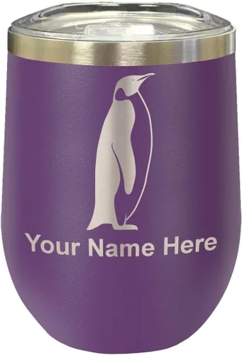 Vista 11 de LaserGram Vaso de vino de acero inoxidable de doble pared, pingüino, grabado personalizado incluido (negro)