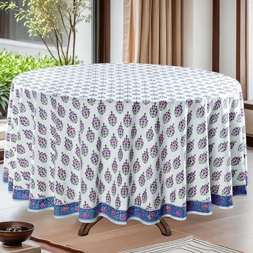 Vista 31 de Mantel redondo con estampado de bloque a mano, 100% algodón, reutilizable, color verde espárragos, 60 pulgadas, mantel decorativo para uso diario