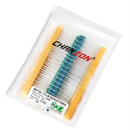 Vista 67 de Chanzon 100pcs 1/2W (0.5W) 1 Ω ohmios Resistencia fija de película metálica 0.01 ±1% Tolerancia 1R MF Orificio pasante Resistencias limitadoras