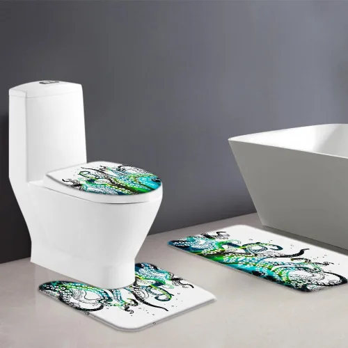 Vista 2 de Octopus Tentacles - Juego de 3 alfombrillas de baño, tentáculos náuticos Kraken coloridos animales marinos submarinos, vida marina subacuática
